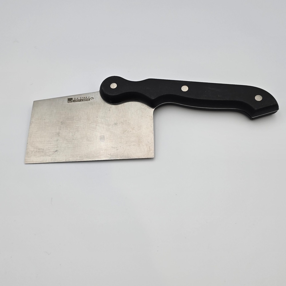 Ronco Six Star Plus Chop & Serve Offset Cleaver Knife Stainless Black Handle 10"